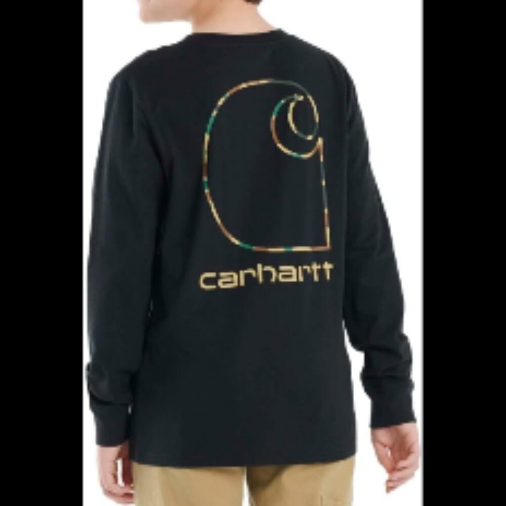 Carhartt Boys CA6322 Long Sleeve Pocket T-Shirt, , Caviar Black, Black